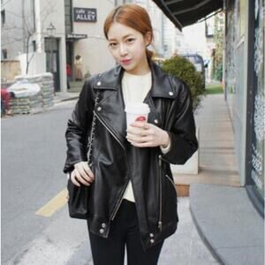 Rumored Zuki Vegan Leather Moto Jacket in Black